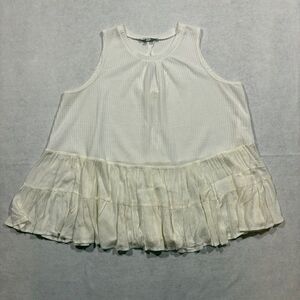 Davi & Dani Womens Large Ivory Sleeveless Waffle Knit Ruffle Hem Boho Peplum Top